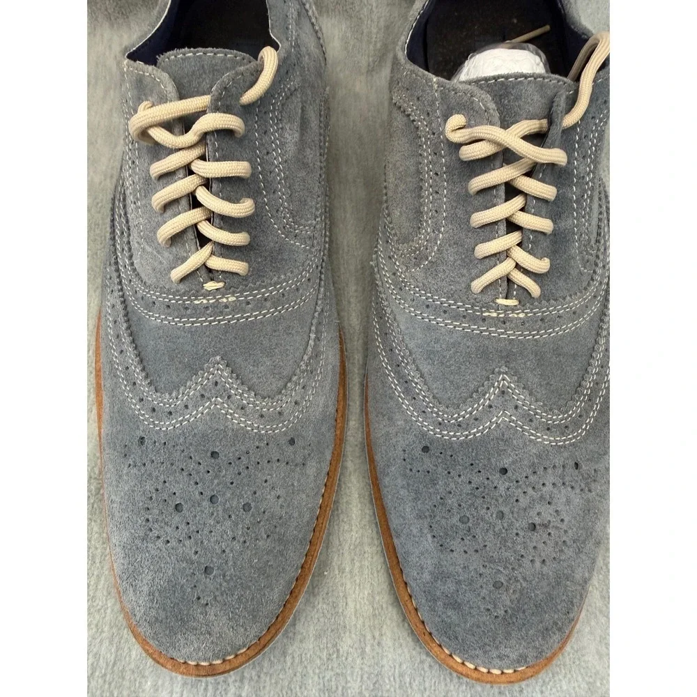 Giorgio Brutini Wingtip Oxford Men 10 Grey Blue Suede‎ Brogue Dress Shoes preppy